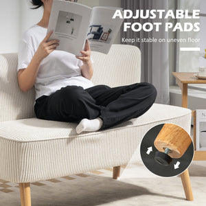 Upholstered two-seater sofa with rubberwood legs, cream white