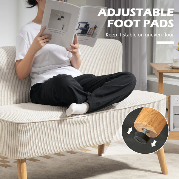 Upholstered two-seater sofa with rubberwood legs, cream white