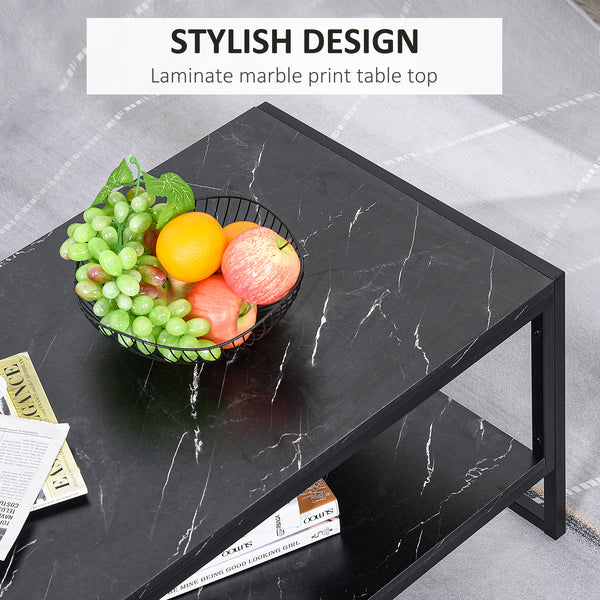 2-Tier Coffee Table with Storage Shelf Black