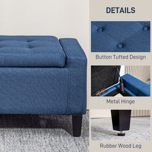 Linen Upholstered Storage Ottoman Bench with Tufted Pattern, Dark Blue