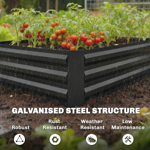 Jardinière surélevée galvanisée avec treillis pour plantes grimpantes, bac à fleurs d'extérieur à fond ouvert, noir