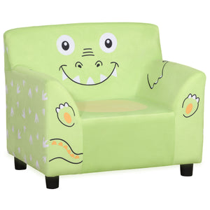 Children's armchair with armrests with dinosaur print, green