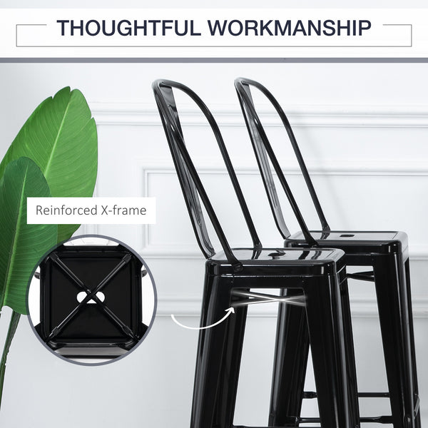 Set of 4 industrial-style metal bar stools, black