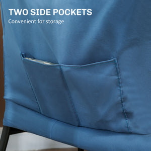 Accent chair with side pockets and solid steel legs, blue