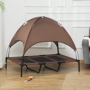 Elevated dog bed with canopy, coffee color