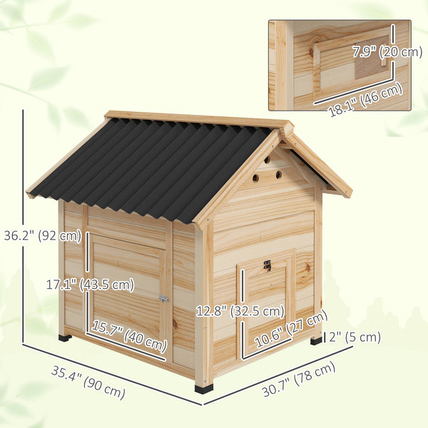 Wooden duck house with opening roof and double door