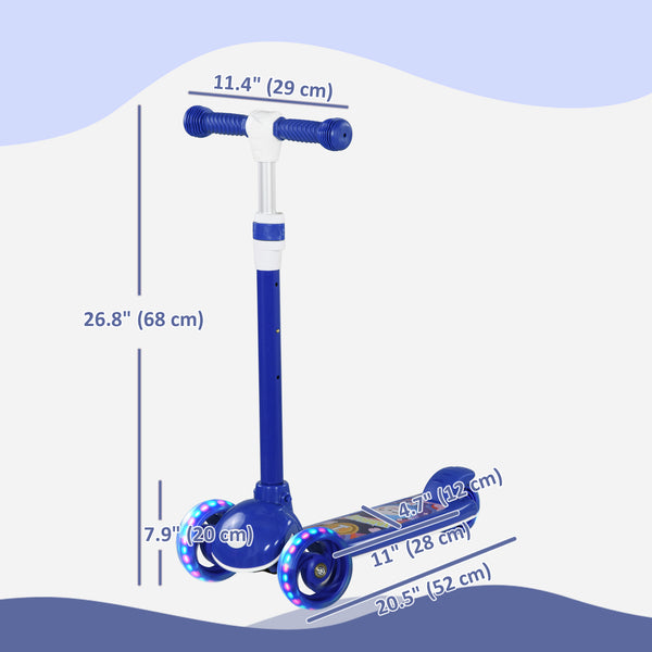3-wheeled scooter with adjustable height, LED light, blue