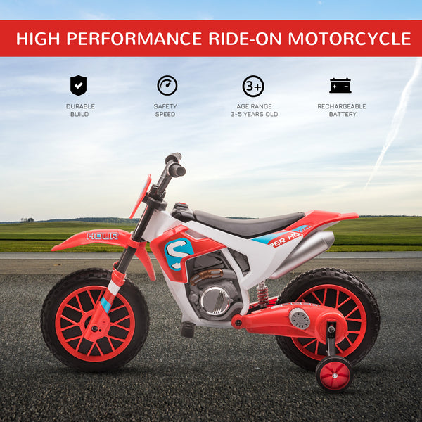 12V Electric Motorcycle with Training Wheels, Red