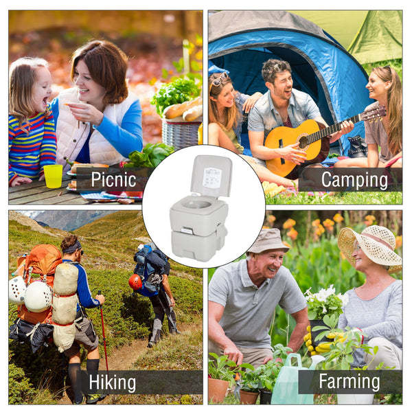 Portable travel toilet, detachable tank with flush, 20 liters