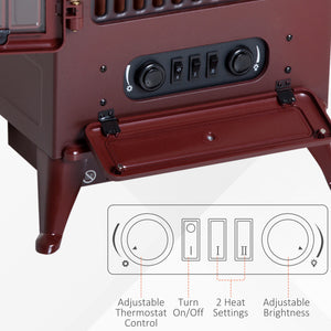 40cm 750/1500W Freestanding Electric Fireplace, Red/Brown