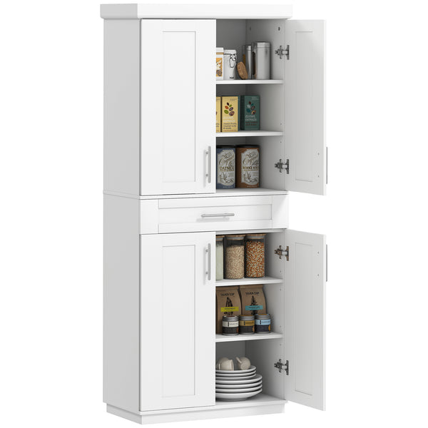 Storage unit with 4 doors, drawer and 3 adjustable shelves, white