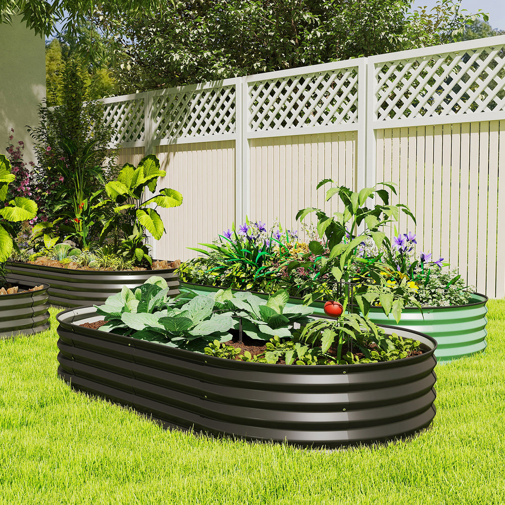 Galvanized raised outdoor planter with metal support, black