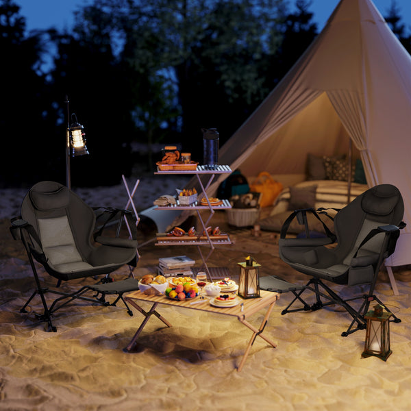 Set of 2 Camping Hammock Chairs, Adjustable Backrest, Foldable, Swivel, with Cup Holder and Padded Seat