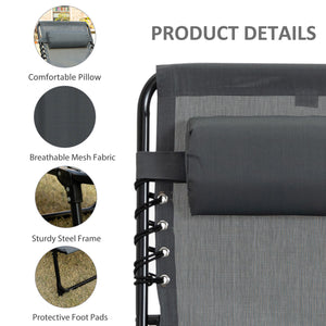 Folding chaise lounge with adjustable backrest and removable cushion, grey 
