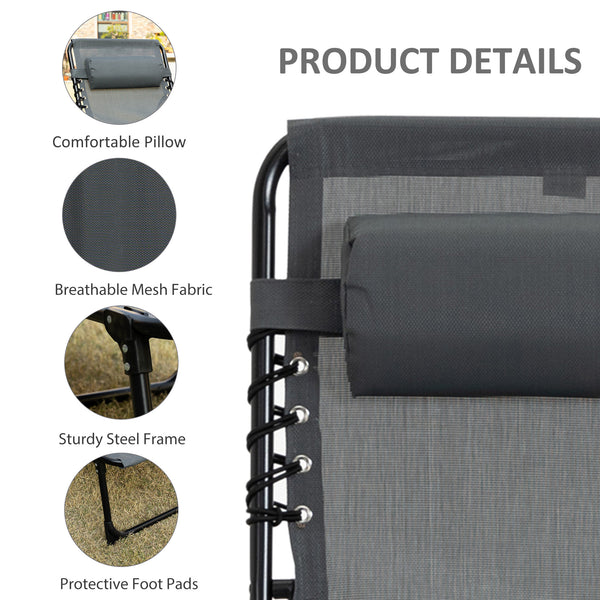 Folding chaise lounge with adjustable backrest and removable cushion, grey 
