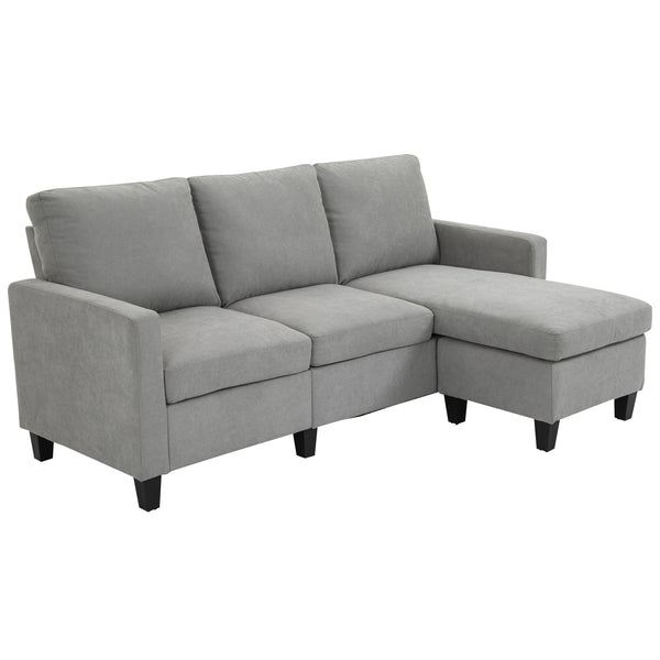 Modern L-shaped corner sofa with ottoman, light grey