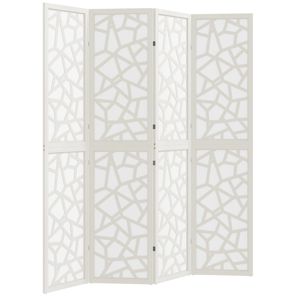 Four-panel folding screen, 1.70 m, lightweight, geometric pattern, white