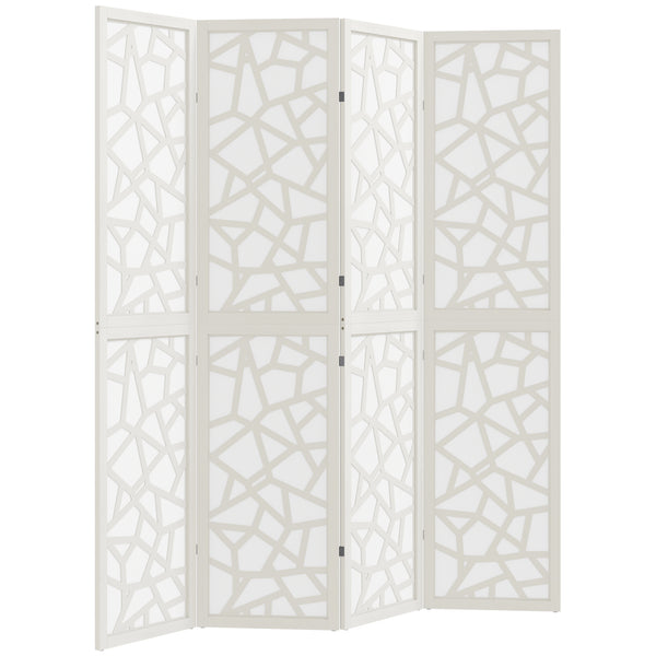 Four-panel folding screen, 1.70 m, lightweight, geometric pattern, white