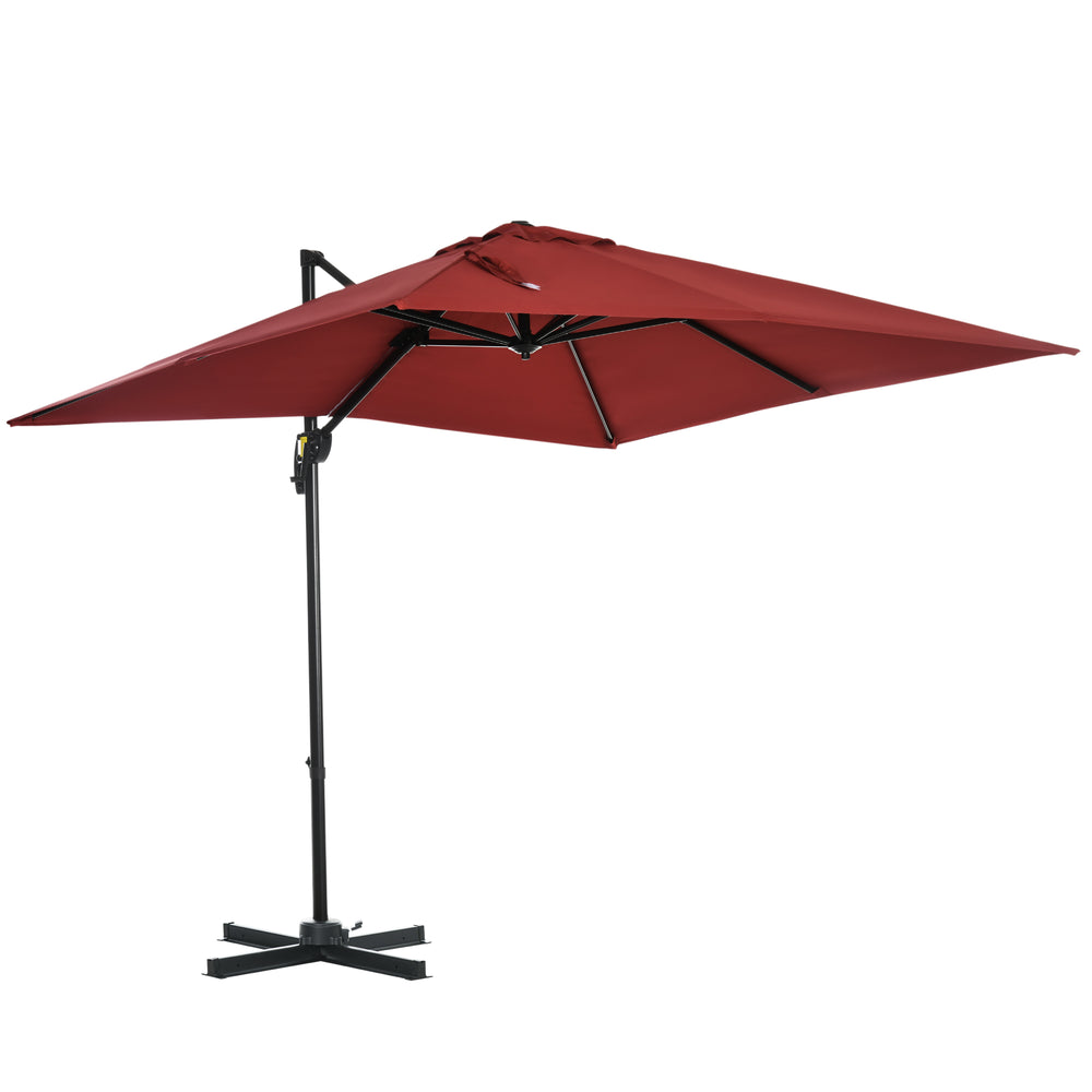 8-foot square cantilever parasol with 360° rotation and tilt, burgundy red