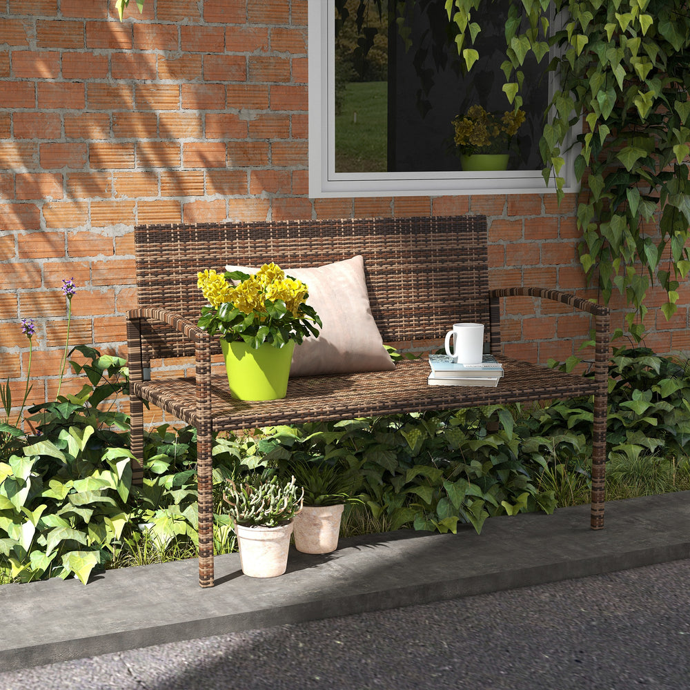 Rattan and wicker garden armchair with armrests - Brown