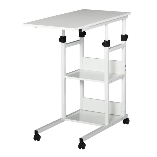 Height Adjustable Standing Desk with Casters, White