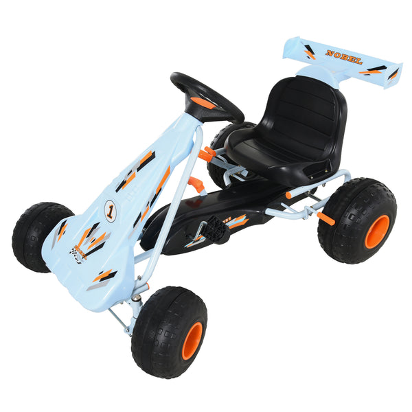 Pedal go-kart with adjustable seat, handbrake and gear lever, pale blue