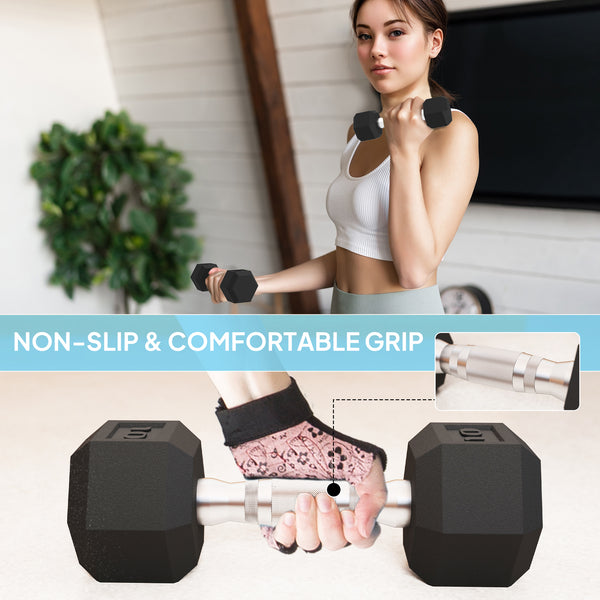 100 lb Hex Dumbbell Set with Rack, Non-Slip Handles