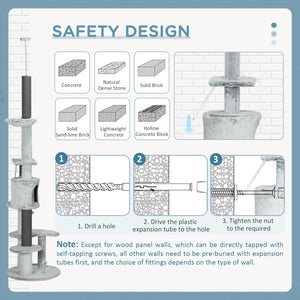 226-254cm Cat Tree with Hammock, Scratching Posts, Cabin, Perches, Play Ball, Grey