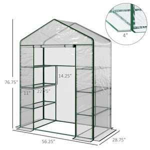 Portable Garden Greenhouse with 4 Shelves and Roll-Up Zippered Door, Transparent