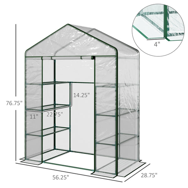 Portable Garden Greenhouse with 4 Shelves and Roll-Up Zippered Door, Transparent