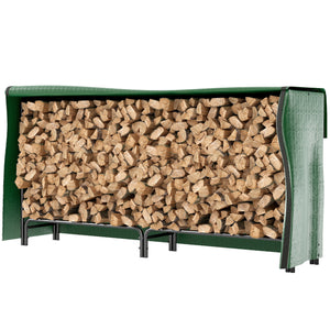 Adjustable firewood rack with waterproof cover and 440 lb capacity – Dark green and black