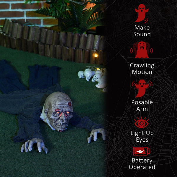 Life Size Halloween Decoration for Outdoors, Crawling Zombie, 1.67m, with Sound and Motion Activated, Light-Up Eyes, Scary Sound