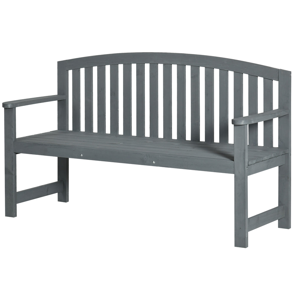 Outdoor Bench with Slats, Backrest and Armrests, for Garden, Park, Backyard, Gray