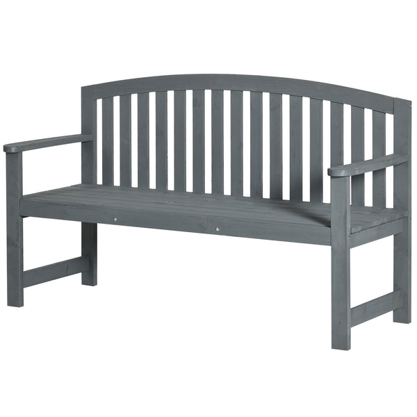 Outdoor Bench with Slats, Backrest and Armrests, for Garden, Park, Backyard, Gray