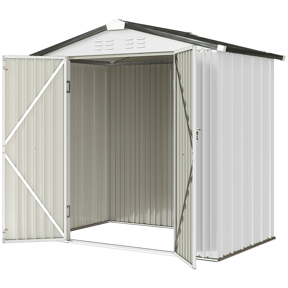 Metal garden shed, 1.98 m x 1.22 m, with lockable double door and 4 vents, silver-white.