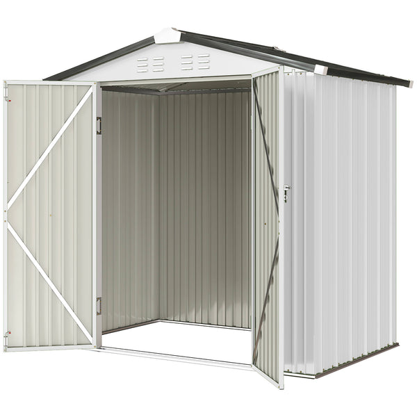 Metal garden shed, 1.98 m x 1.22 m, with lockable double door and 4 vents, silver-white.