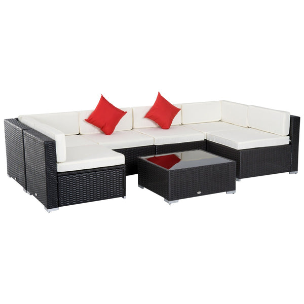 7-piece Woven Rattan Garden Furniture Set with Coffee Table and Cushions