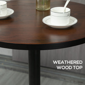 Industrial high bistro table with metal base and elm wood top