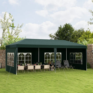 9 x 19 ft event tent with 4 removable side walls and windows, green