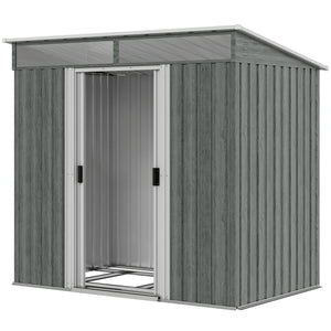 Galvanized metal garden shed with foundation kit, grey