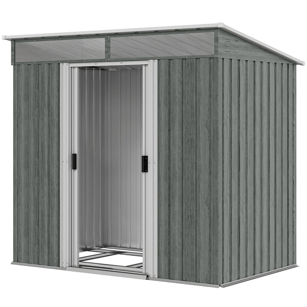 Galvanized metal garden shed with foundation kit, grey