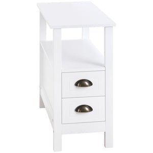 Narrow side table with 2 drawers and storage shelf, white