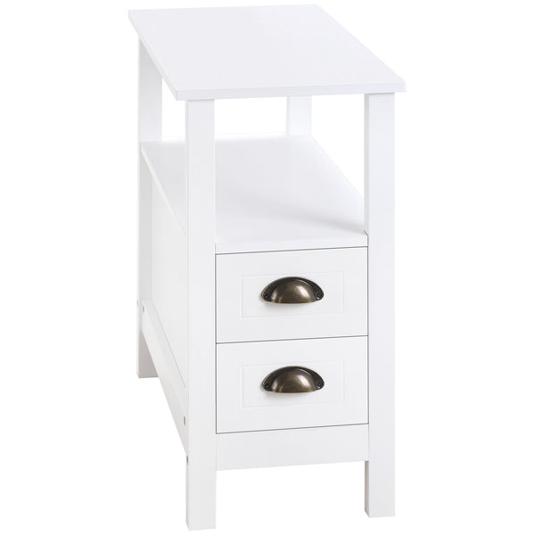 Narrow side table with 2 drawers and storage shelf, white
