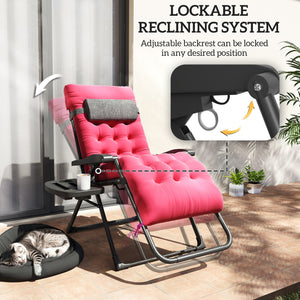 Fauteuil zéro gravité rembourré avec porte-gobelet, dossier réglable, coussin amovible pour l'extérieur, rouge