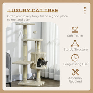 46-inch Multi-Level Cat Tree with Scratching Post, Beige