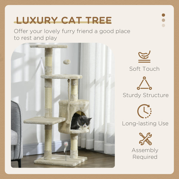 46-inch Multi-Level Cat Tree with Scratching Post, Beige