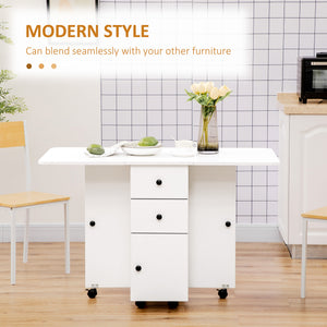Folding dining table with drawers and storage cupboard, white