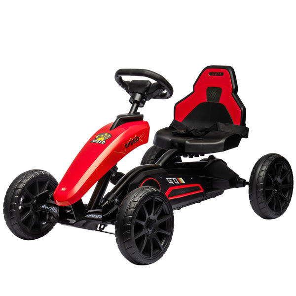 Kids Pedal Go-Kart, Adjustable Bucket, Hand Brake, Red