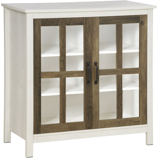 Kitchen Sideboard with 2 Glass Doors and Adjustable Shelf for Dining Room or Living Room, Antique White
