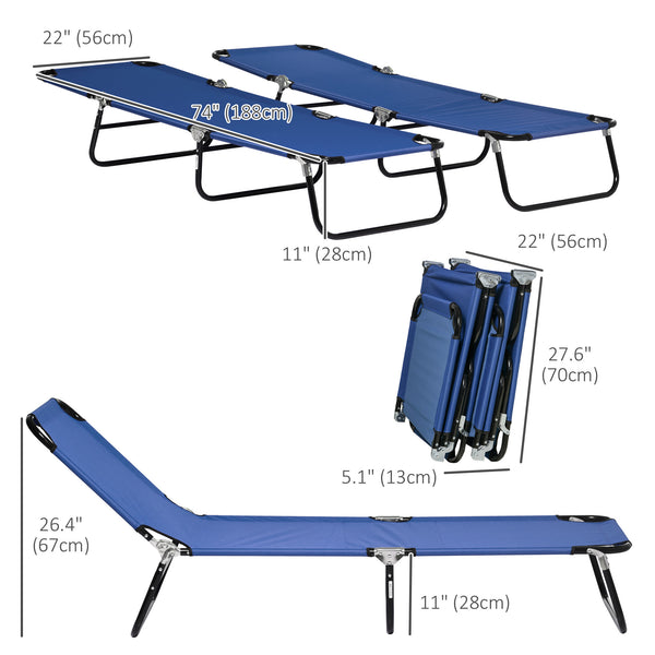 Set of 2 folding sun loungers with reclining backrests, blue 
